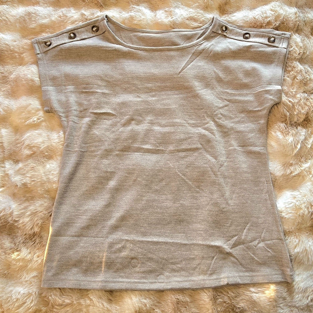 Women's Button Shoulder Top - Gray/ Beige
